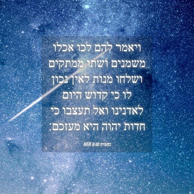 Picture 04 - נחמיה 8:10 HEB - ויאמר להם לכו אכלו משמנים - Bible Verse Picture
