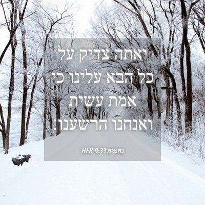 Picture 04 - נחמיה 9:33 HEB - ואתה צדיק על כל הבא עלינו - Bible Verse Picture