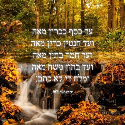 Picture 04 - עזרא 7:22 HEB - עד כסף ככרין מאה ועד חנטין - Bible Verse Picture