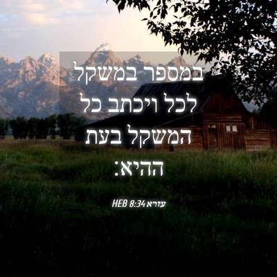 Picture 04 - עזרא 8:34 HEB - במספר במשקל לכל ויכתב כל - Bible Verse Picture