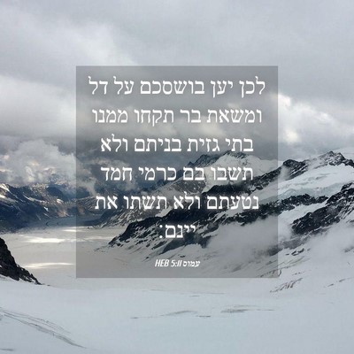 Picture 04 - עמוס 5:11 HEB - לכן יען בושסכם על דל ומשאת - Bible Verse Picture