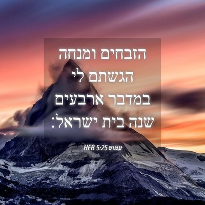 Picture 04 - עמוס 5:25 HEB - הזבחים ומנחה הגשתם לי - Bible Verse Picture
