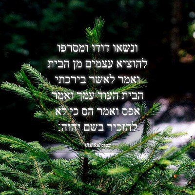 Picture 04 - עמוס 6:10 HEB - ונשאו דודו ומסרפו להוציא - Bible Verse Picture