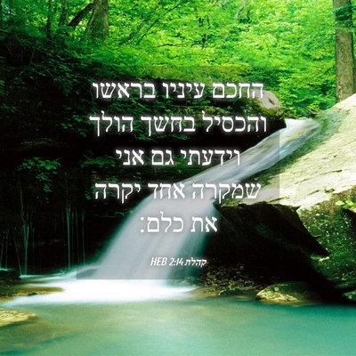 Picture 04 - קהלת 2:14 HEB - החכם עיניו בראשו והכסיל - Bible Verse Picture
