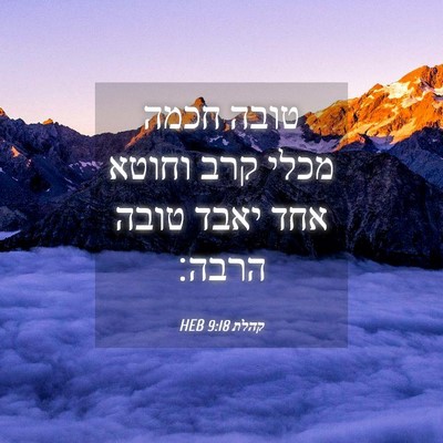 Picture 04 - קהלת 9:18 HEB - טובה חכמה מכלי קרב וחוטא - Bible Verse Picture