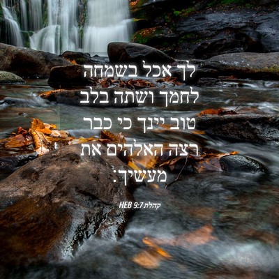 Picture 04 - קהלת 9:7 HEB - לך אכל בשמחה לחמך ושתה בלב - Bible Verse Picture