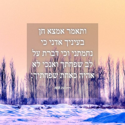 Picture 04 - רות 2:13 HEB - ותאמר אמצא חן בעיניך אדני - Bible Verse Picture