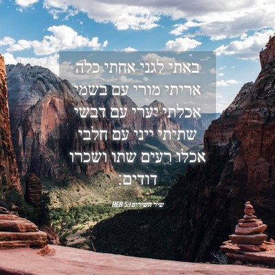 Picture 04 - שיר השירים 5:1 HEB - באתי לגני אחתי כלה אריתי - Bible Verse Picture