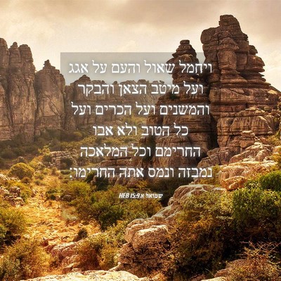 Picture 04 - שמואל א 15:9 HEB - ויחמל שאול והעם על אגג ועל - Bible Verse Picture
