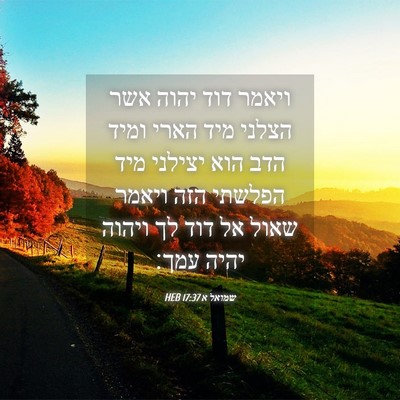 Picture 04 - שמואל א 17:37 HEB - ויאמר דוד יהוה אשר הצלני - Bible Verse Picture