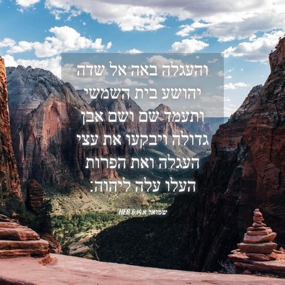 Picture 04 - שמואל א 6:14 HEB - והעגלה באה אל שדה יהושע בית - Bible Verse Picture
