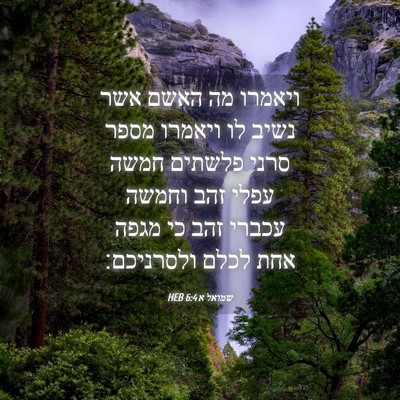 Picture 04 - שמואל א 6:4 HEB - ויאמרו מה האשם אשר נשיב לו - Bible Verse Picture