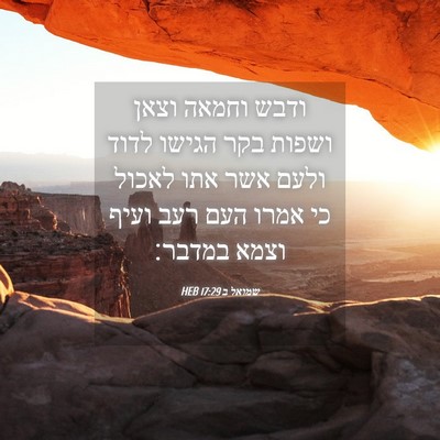 Picture 04 - שמואל ב 17:29 HEB - ודבש וחמאה וצאן ושפות בקר - Bible Verse Picture