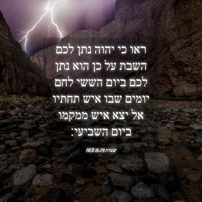 Picture 04 - שמות 16:29 HEB - ראו כי יהוה נתן לכם השבת על - Bible Verse Picture