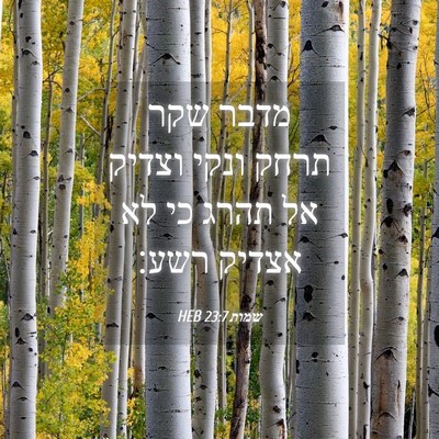 Picture 04 - שמות 23:7 HEB - מדבר שקר תרחק ונקי וצדיק אל - Bible Verse Picture
