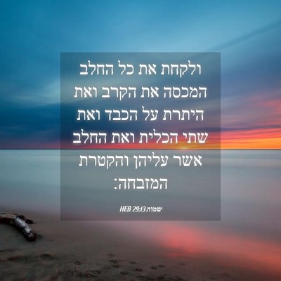 Picture 04 - שמות 29:13 HEB - ולקחת את כל החלב המכסה את - Bible Verse Picture
