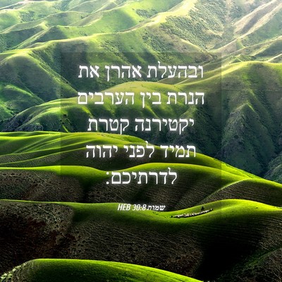 Picture 04 - שמות 30:8 HEB - ובהעלת אהרן את הנרת בין - Bible Verse Picture