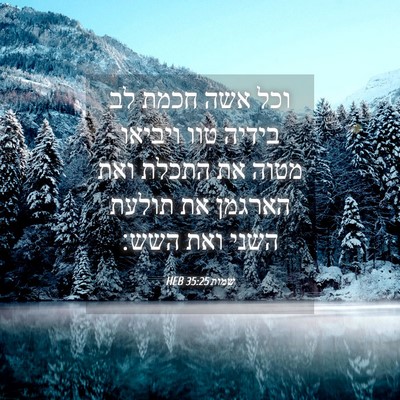 Picture 04 - שמות 35:25 HEB - וכל אשה חכמת לב בידיה טוו - Bible Verse Picture