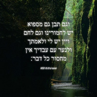 Picture 04 - שפטים 19:19 HEB - וגם תבן גם מספוא יש - Bible Verse Picture