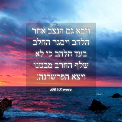 Picture 04 - שפטים 3:22 HEB - ויבא גם הנצב אחר הלהב ויסגר - Bible Verse Picture