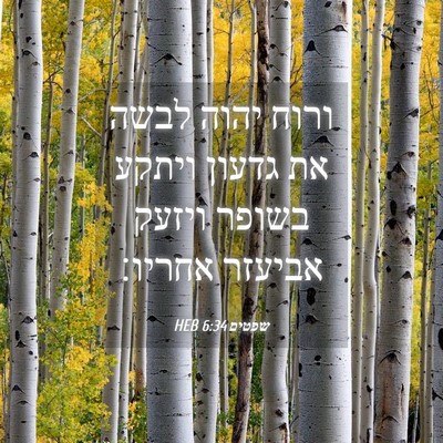 Picture 04 - שפטים 6:34 HEB - ורוח יהוה לבשה את גדעון - Bible Verse Picture