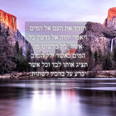 Picture 04 - שפטים 7:5 HEB - ויורד את העם אל המים ויאמר - Bible Verse Picture