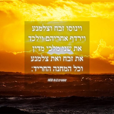 Picture 04 - שפטים 8:12 HEB - וינוסו זבח וצלמנע וירדף - Bible Verse Picture