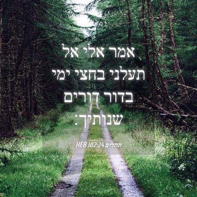 Picture 04 - תהלים 102:24 HEB - אמר אלי אל תעלני בחצי ימי - Bible Verse Picture