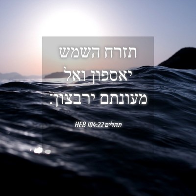 Picture 04 - תהלים 104:22 HEB - תזרח השמש יאספון ואל - Bible Verse Picture