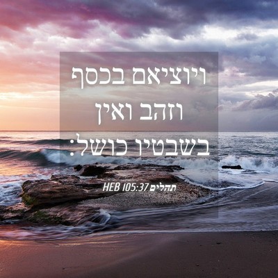 Picture 04 - תהלים 105:37 HEB - ויוציאם בכסף וזהב ואין - Bible Verse Picture