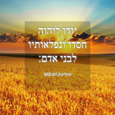 Picture 04 - תהלים 107:21 HEB - יודו ליהוה חסדו ונפלאותיו - Bible Verse Picture