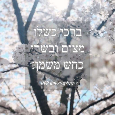 Picture 04 - תהלים 109:24 HEB - ברכי כשלו מצום ובשרי כחש - Bible Verse Picture