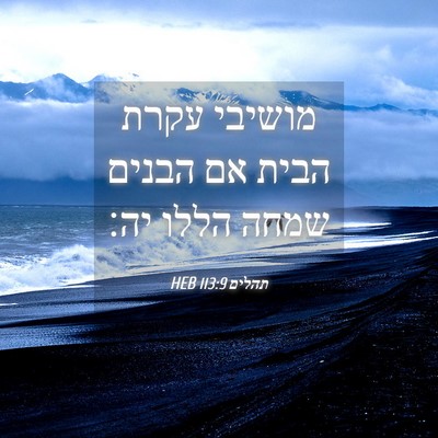 Picture 04 - תהלים 113:9 HEB - מושיבי עקרת הבית אם הבנים - Bible Verse Picture