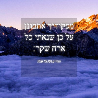 Picture 04 - תהלים 119:104 HEB - מפקודיך אתבונן על כן שנאתי - Bible Verse Picture