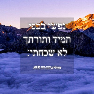 Picture 04 - תהלים 119:109 HEB - נפשי בכפי תמיד ותורתך לא - Bible Verse Picture