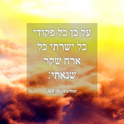 Picture 04 - תהלים 119:128 HEB - על כן כל פקודי כל ישרתי כל - Bible Verse Picture