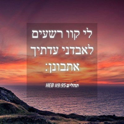 Picture 04 - תהלים 119:95 HEB - לי קוו רשעים לאבדני עדתיך - Bible Verse Picture