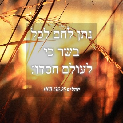 Picture 04 - תהלים 136:25 HEB - נתן לחם לכל בשר כי לעולם - Bible Verse Picture