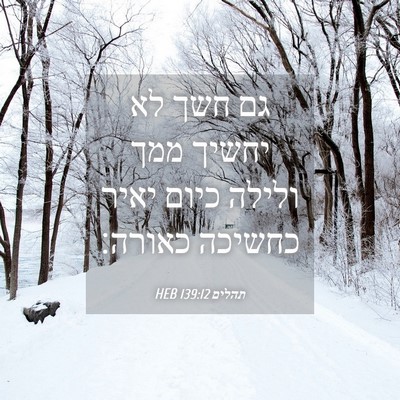Picture 04 - תהלים 139:12 HEB - גם חשך לא יחשיך ממך ולילה - Bible Verse Picture