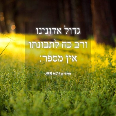 Picture 04 - תהלים 147:5 HEB - גדול אדונינו ורב כח - Bible Verse Picture