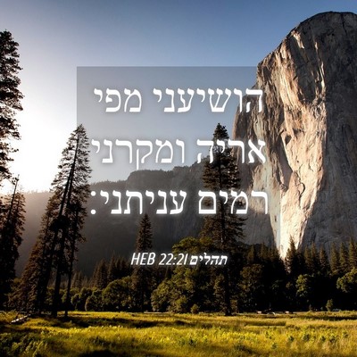Picture 04 - תהלים 22:21 HEB - הושיעני מפי אריה ומקרני - Bible Verse Picture