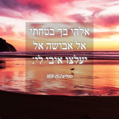 Picture 04 - תהלים 25:2 HEB - אלהי בך בטחתי אל אבושה אל - Bible Verse Picture