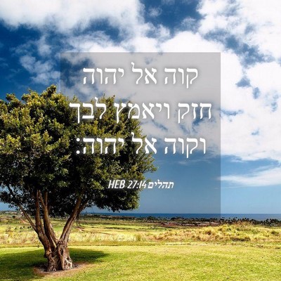 Picture 04 - תהלים 27:14 HEB - קוה אל יהוה חזק ויאמץ לבך - Bible Verse Picture