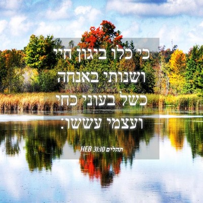 Picture 04 - תהלים 31:10 HEB - כי כלו ביגון חיי ושנותי - Bible Verse Picture