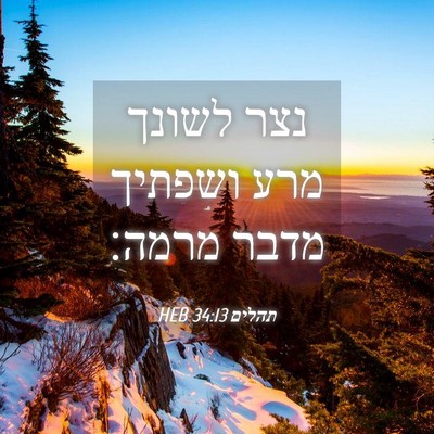 Picture 04 - תהלים 34:13 HEB - נצר לשונך מרע ושפתיך מדבר - Bible Verse Picture