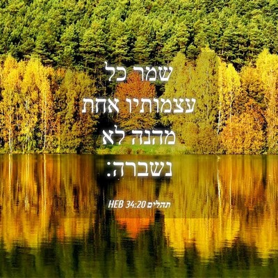 Picture 04 - תהלים 34:20 HEB - שמר כל עצמותיו אחת מהנה לא - Bible Verse Picture
