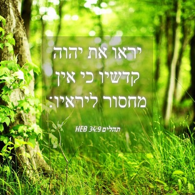 Picture 04 - תהלים 34:9 HEB - יראו את יהוה קדשיו כי אין - Bible Verse Picture