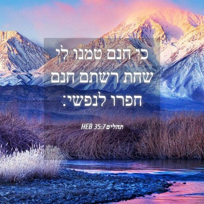 Picture 04 - תהלים 35:7 HEB - כי חנם טמנו לי שחת רשתם חנם - Bible Verse Picture