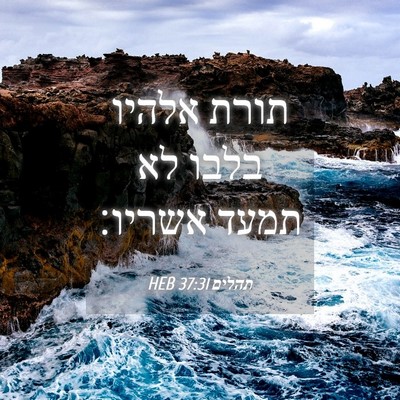 Picture 04 - תהלים 37:31 HEB - תורת אלהיו בלבו לא תמעד - Bible Verse Picture