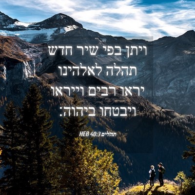 Picture 04 - תהלים 40:3 HEB - ויתן בפי שיר חדש תהלה - Bible Verse Picture